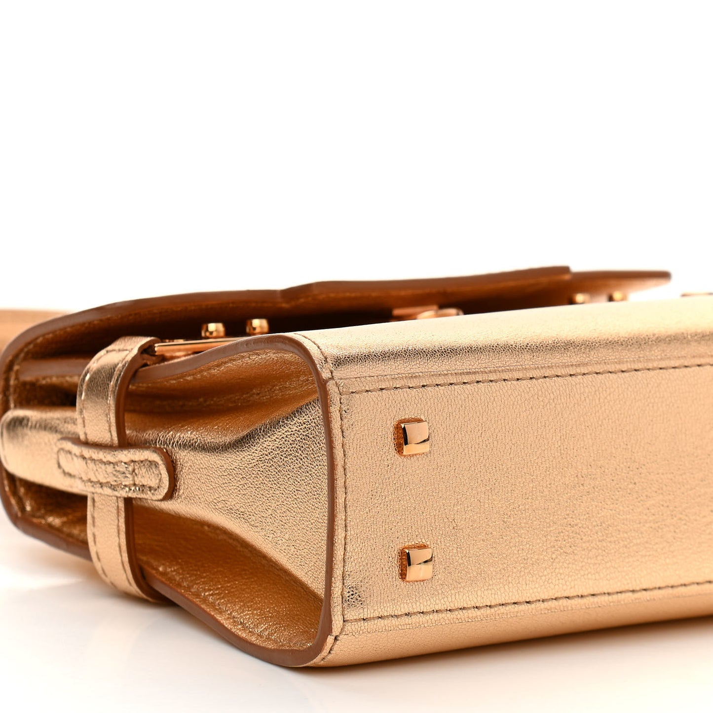 Metallic Calfskin Micro Tempete Satchel Or Rose