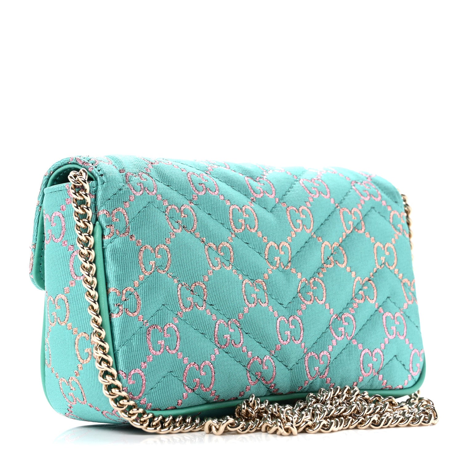 Gucci Canvas Lame GG Monogram Super Mini GG Marmont Shoulder Bag Turquoise Multicolor 3 of 10