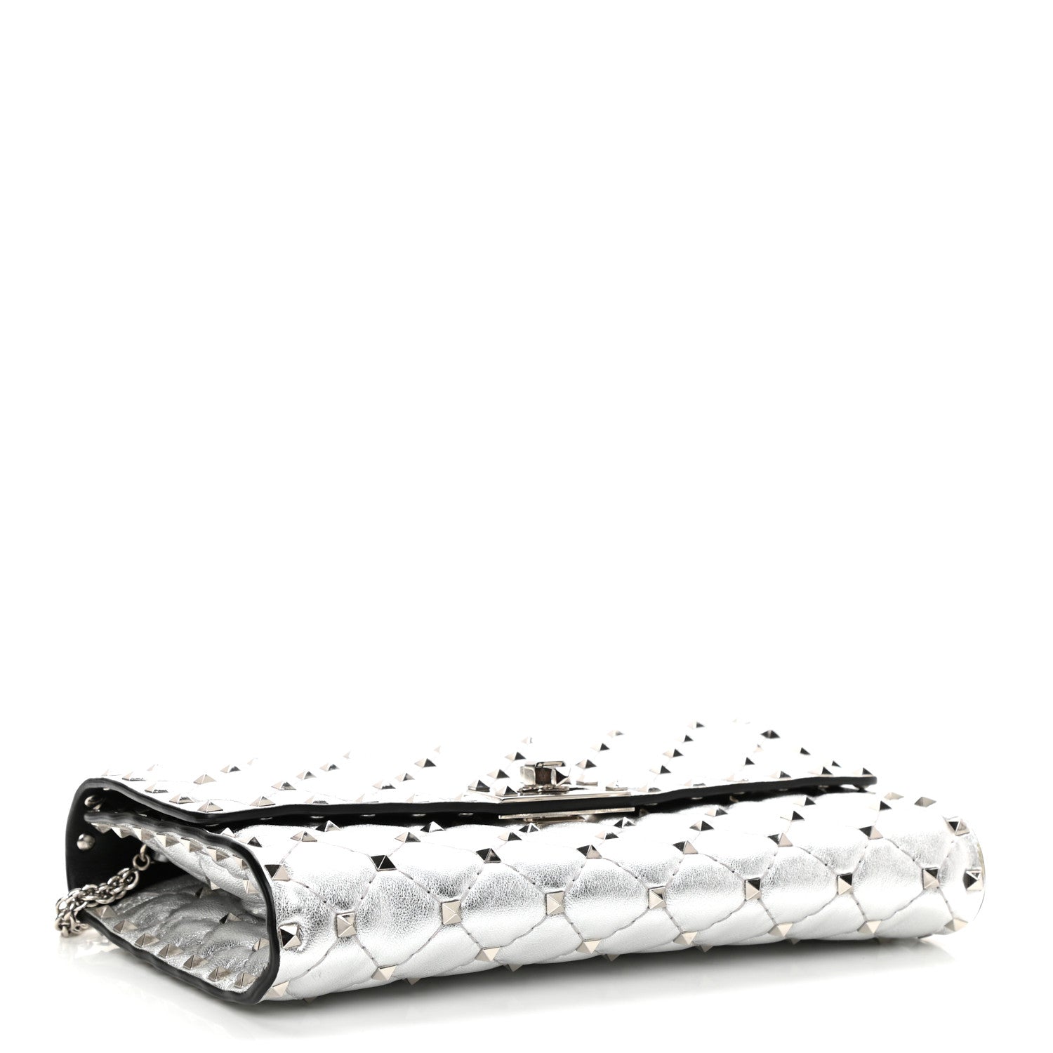 Valentino Garavani Metallic Lambskin Rockstud Spike Wallet on Chain Silver 4 of 10