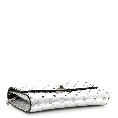Valentino Garavani Metallic Lambskin Rockstud Spike Wallet on Chain Silver 4 of 10