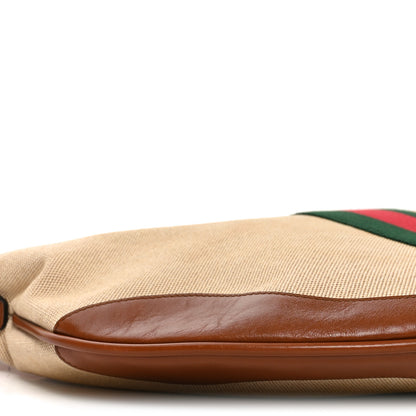 Gucci Vintage Canvas Calfskin Web Large Ophidia Half Moon Hobo Sand Light Cuir 8 of 9