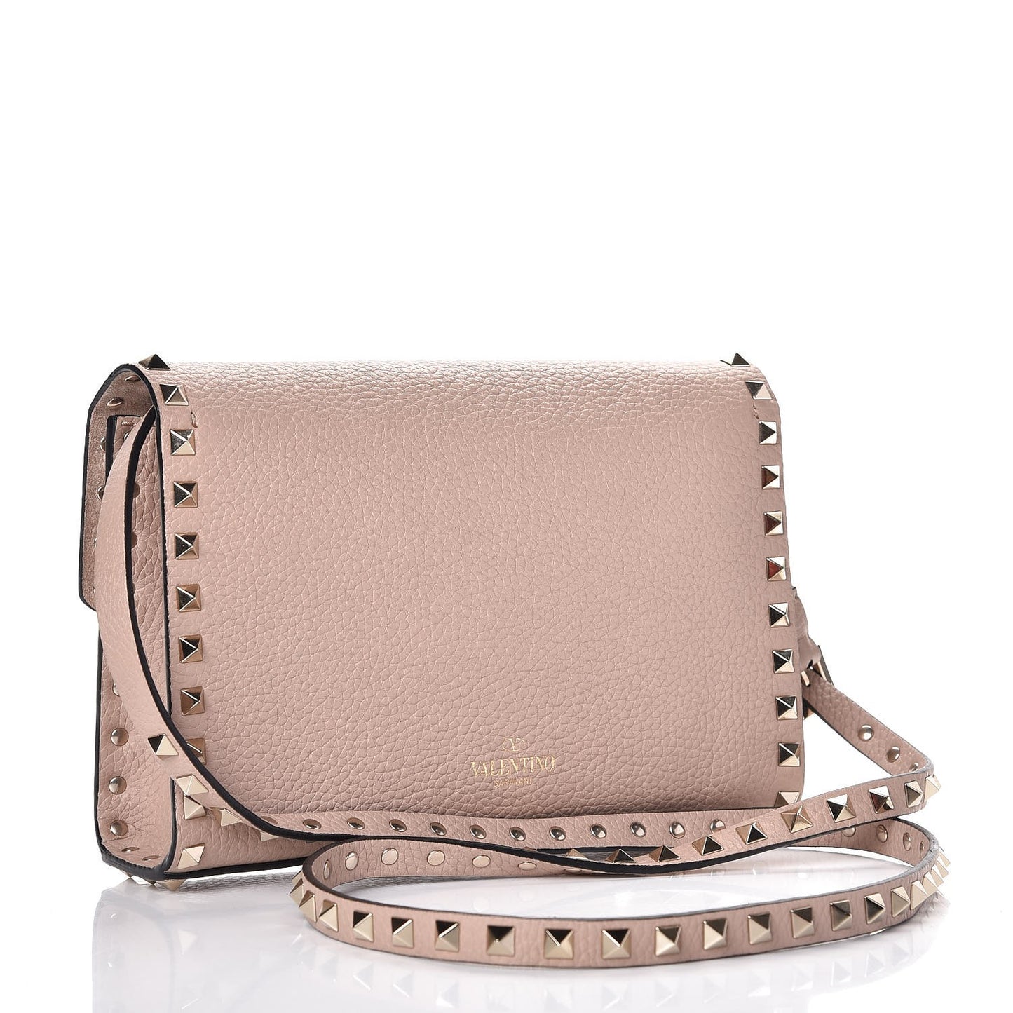 Pebbled Calfskin Medium Rockstud Flip Lock Crossbody Bag Poudre