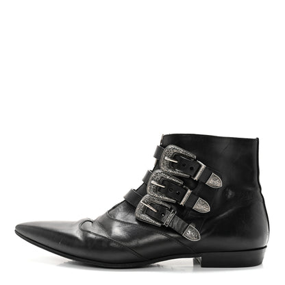Saint Laurent Calfskin Mens Stan Buckle Ankle Boots 46 Black 1 of 13