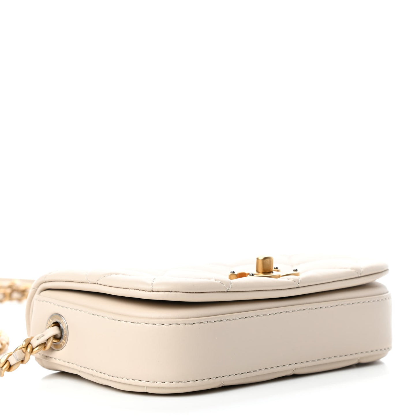 Calfskin Quilted Mini Nailed CC Flap Bag Beige