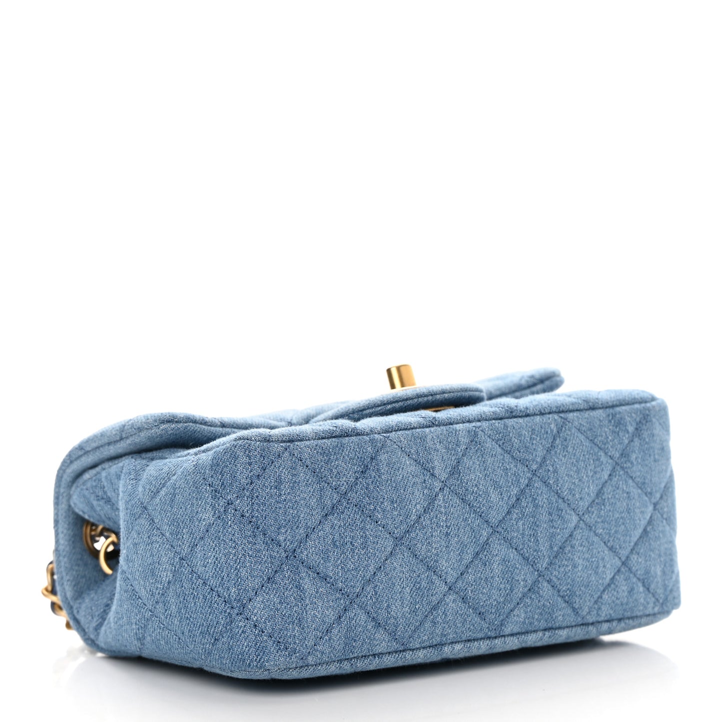 Denim Quilted Mini Pearl Crush Flap Blue