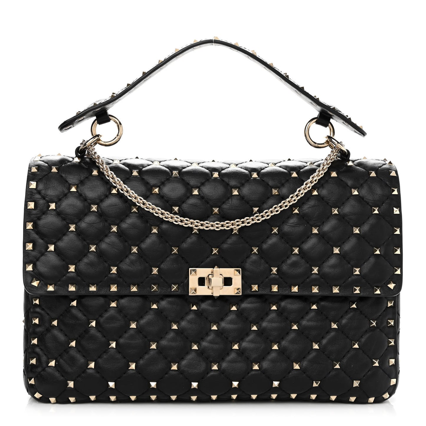 Lambskin Large Rockstud Spike Shoulder Bag Black