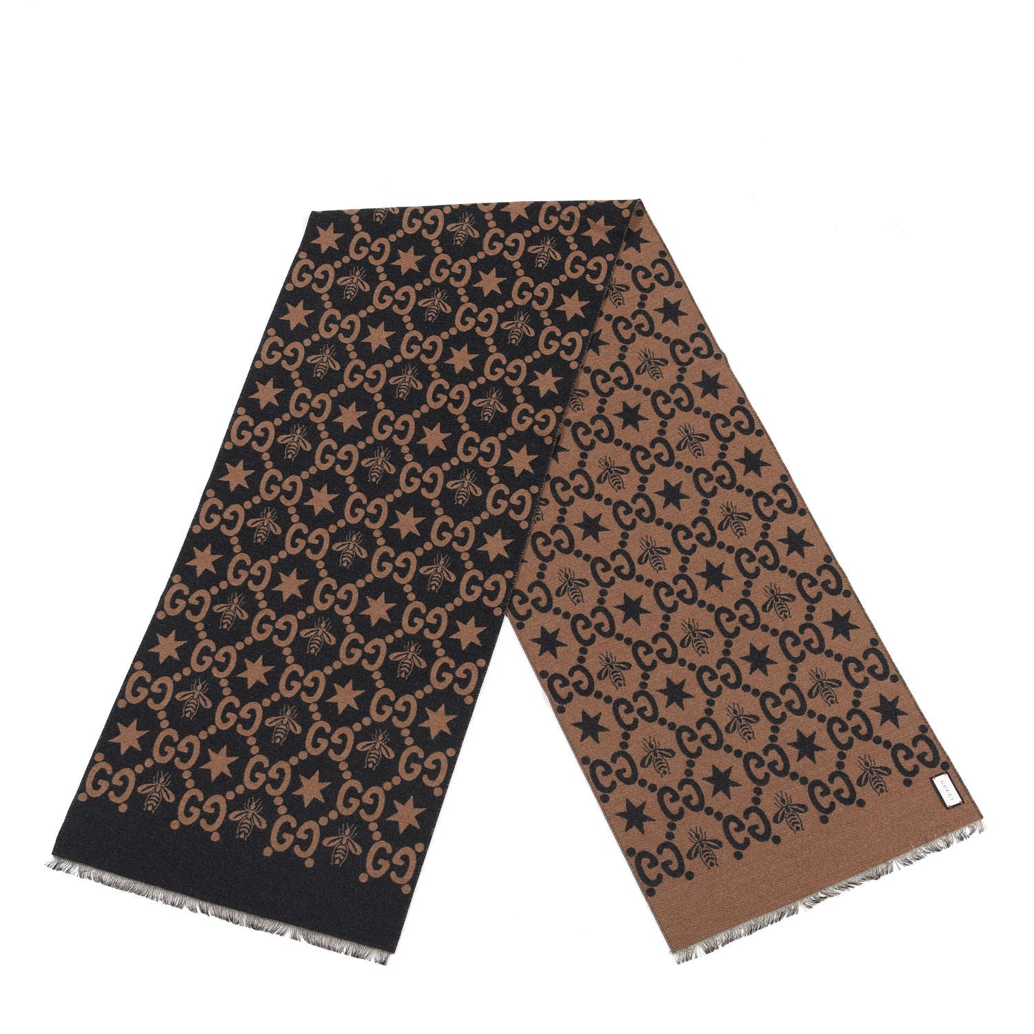 Gucci Wool Silk GG Monogram Fly Constellation Scarf Brown Black 2 of 4