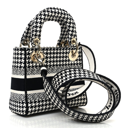Christian Dior Canvas Houndstooth Embroidered Mini Lady D-Lite Black White 2 of 11