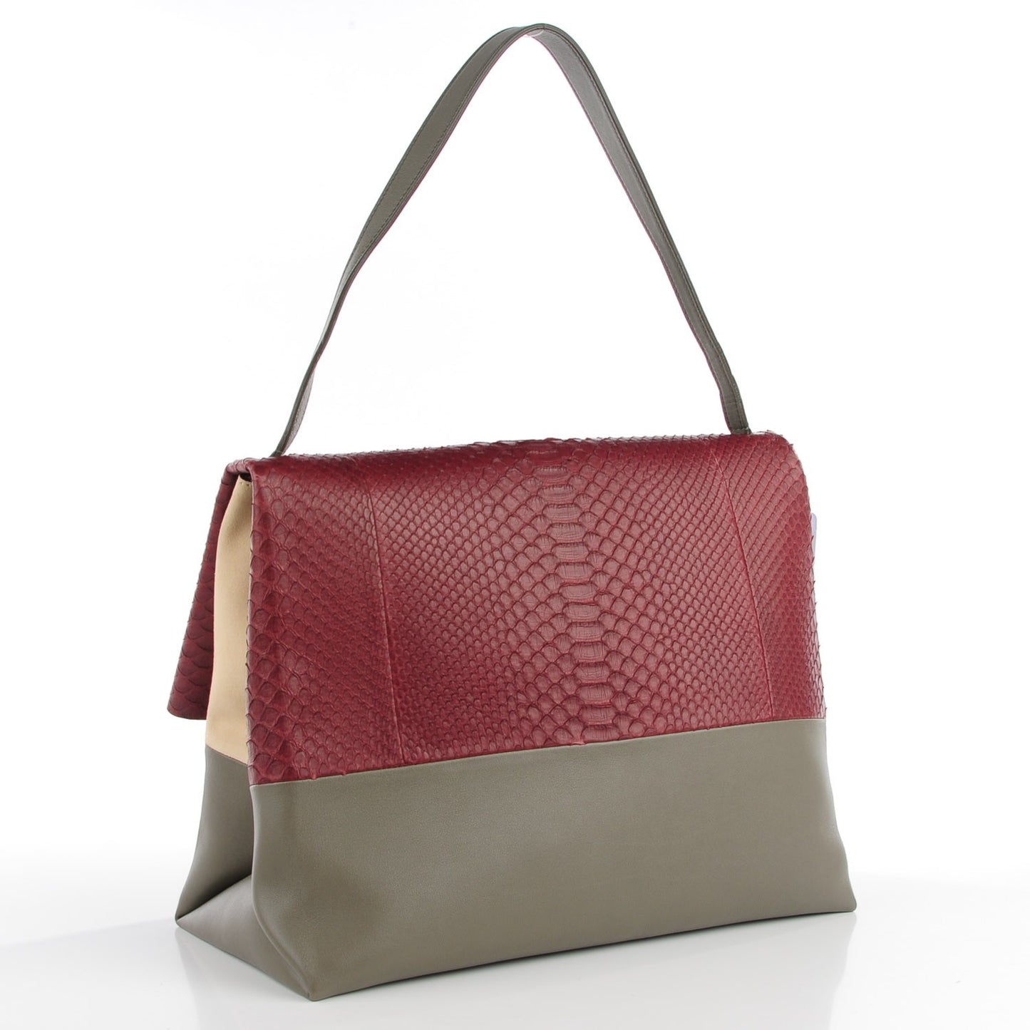 Python Calfskin All Soft Shoulder Bag Burgundy