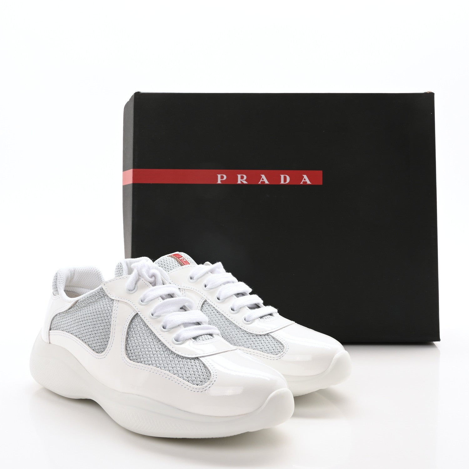 Prada Vernice Soft Mesh America's Cup Biker Sneakers 36 White Argento 8 of 8