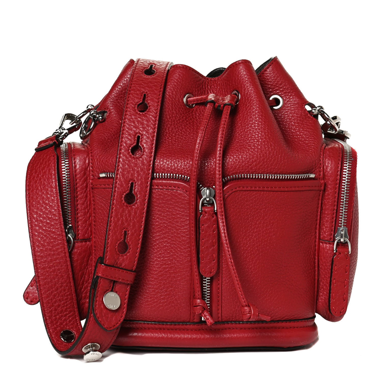 Fendi Cuoio Romano Selleria F is Fendi Grande Mon Tresor Pocket Bucket Bag Rosso 1 of 17