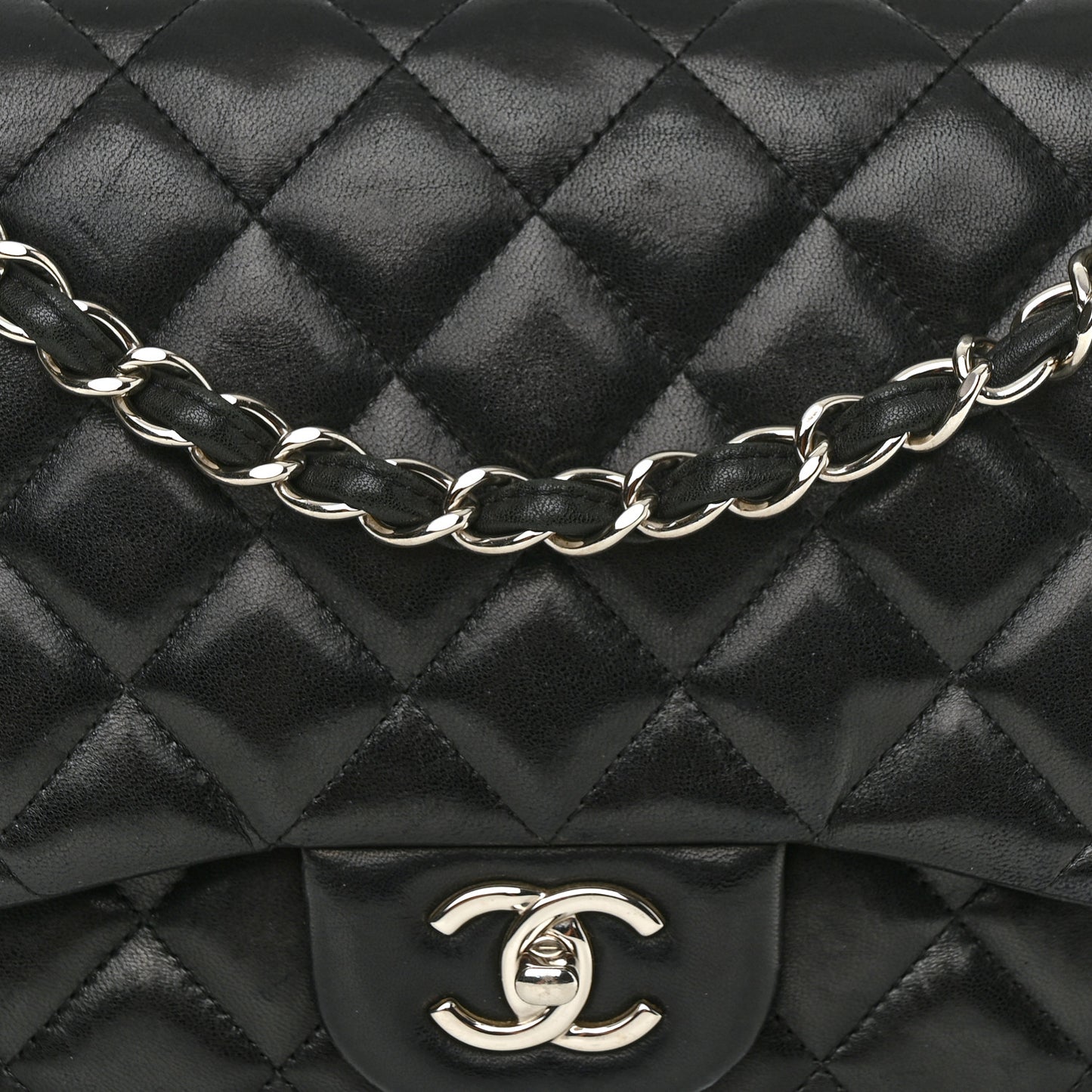 Lambskin Quilted Jumbo Double Flap Black