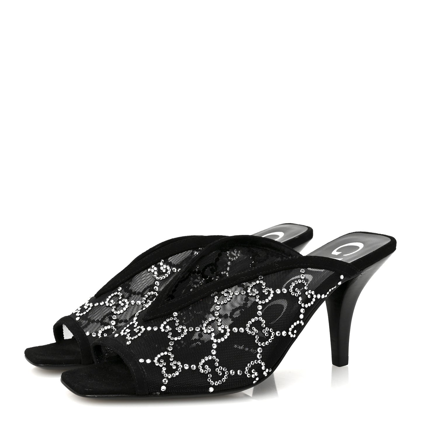 Tela Retino Kid Scamosciato Crystal GG Monogram Square G 95mm Slide Sandals 35 Black