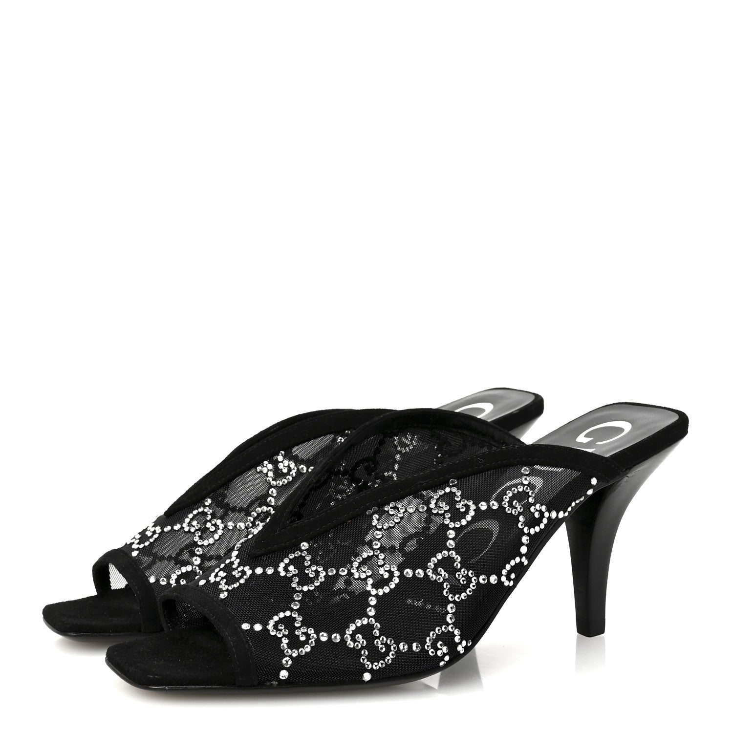 Gucci Tela Retino Kid Scamosciato Crystal GG Monogram Square G 95mm Slide Sandals 35 Black 4 of 8