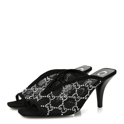 Gucci Tela Retino Kid Scamosciato Crystal GG Monogram Square G 95mm Slide Sandals 35 Black 4 of 8