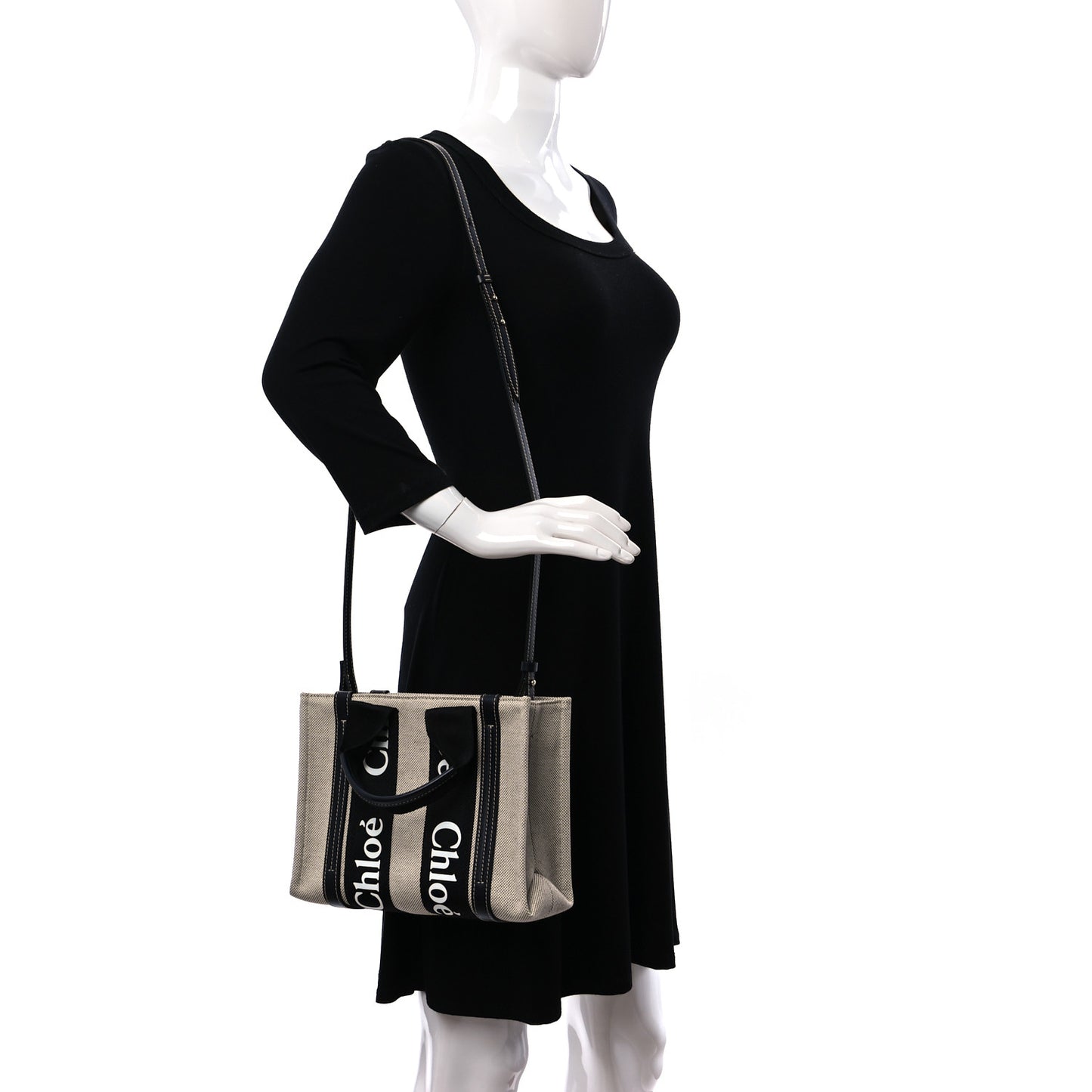 Cotton Calfskin Small Woody Ribbon Tote With Strap Black Blue