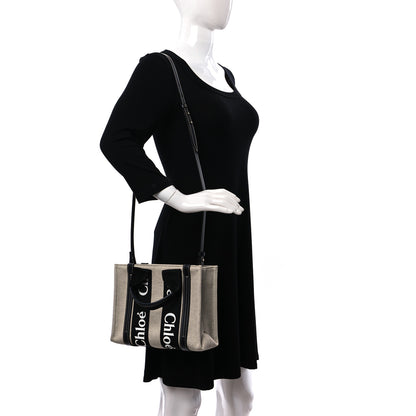 Chloe Cotton Calfskin Small Woody Ribbon Tote With Strap Black Blue 2 of 9