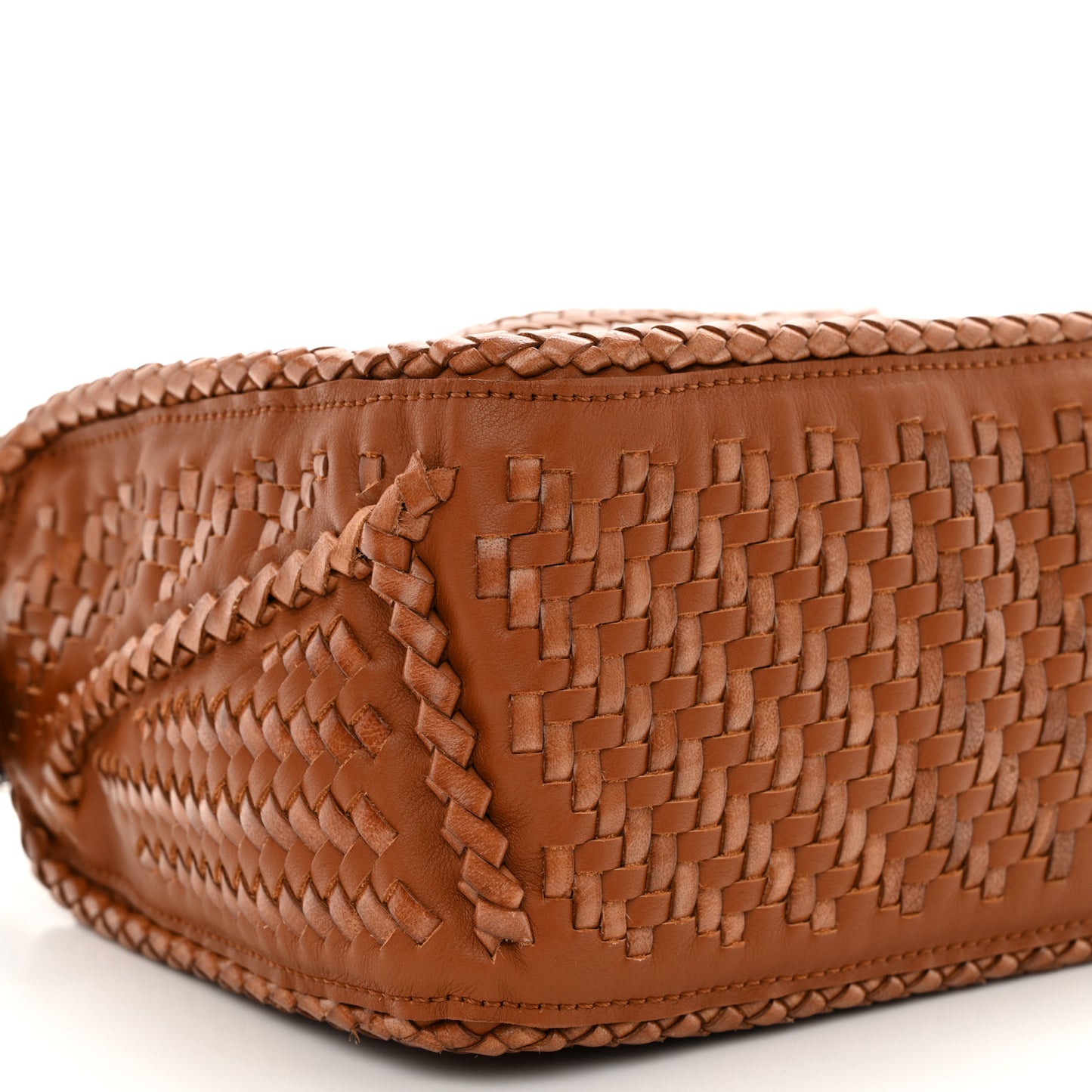 Calfskin Woven Small Puzzle Bag Tan
