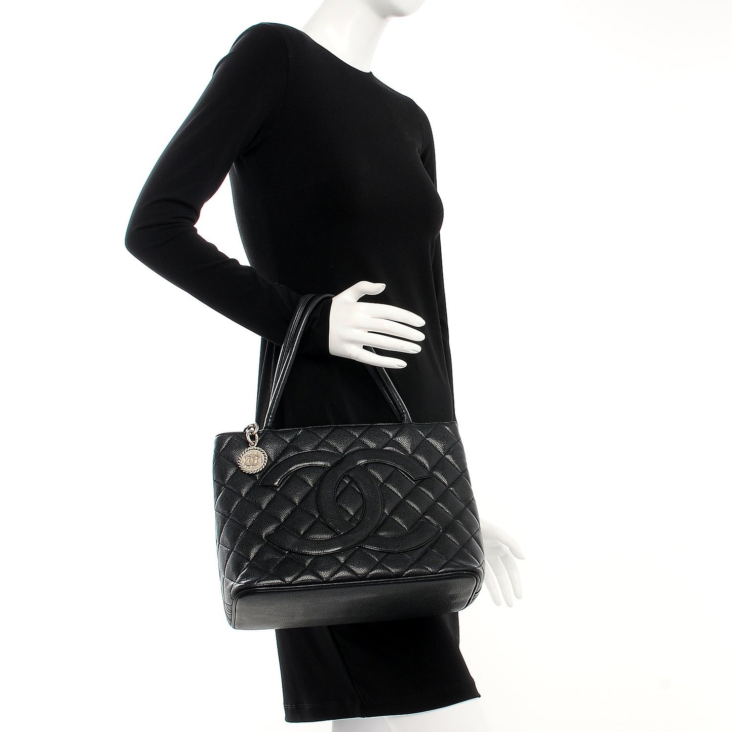 Caviar Quilted Medallion Tote Black