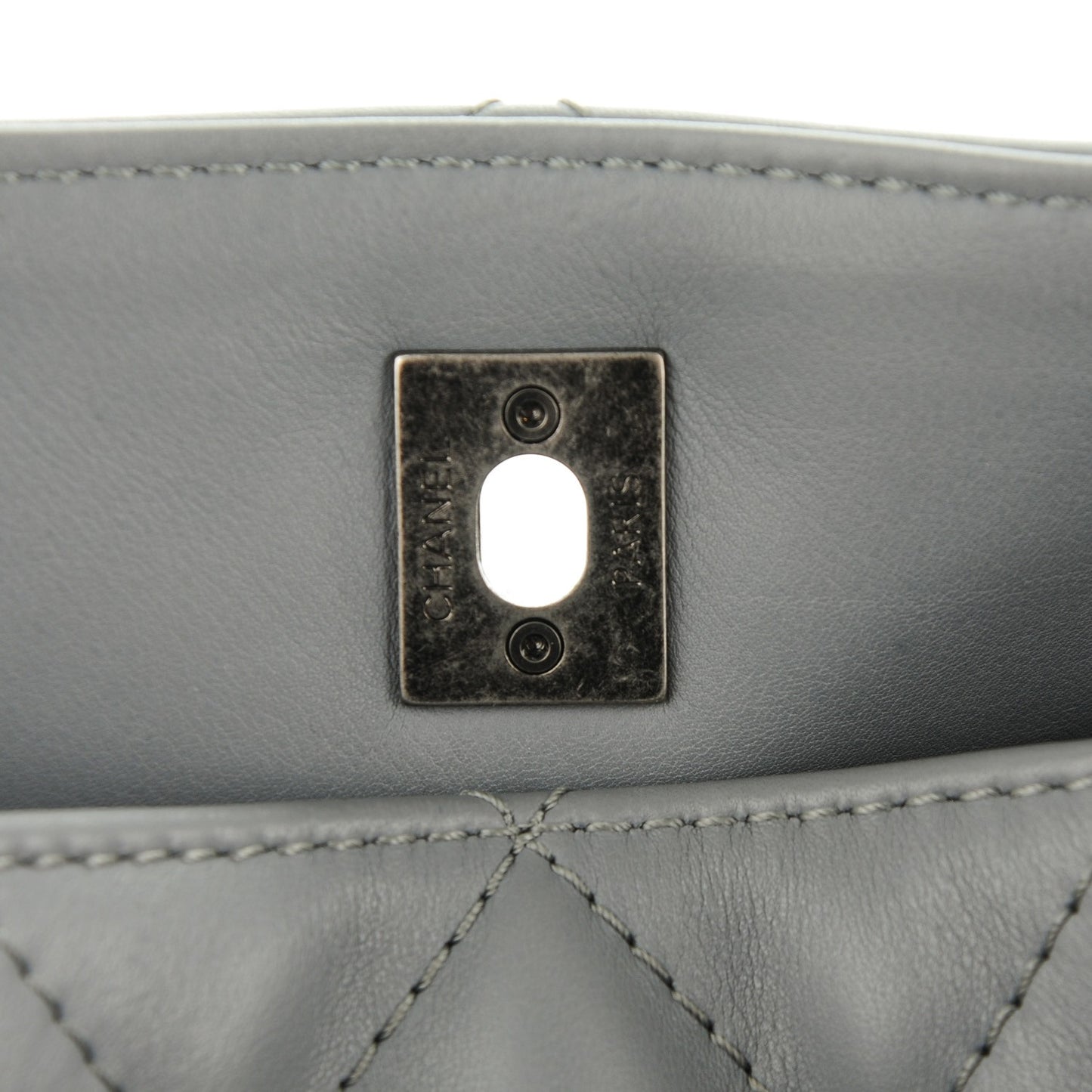Calfskin Quilted Small Shopping In Chains Tote Light Grey