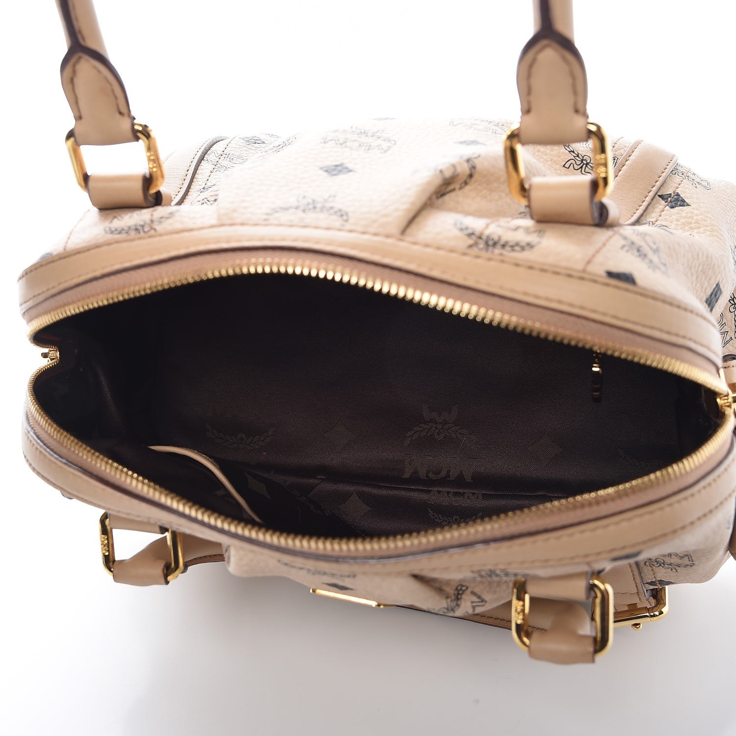 MCM Visetos Vintage Boston Satchel Beige 5 of 9