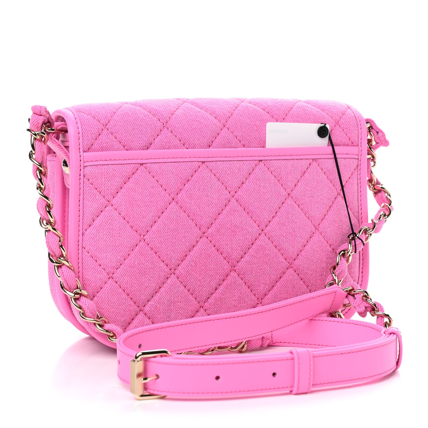 Denim Quilted Small Messenger Flap Neon Pink