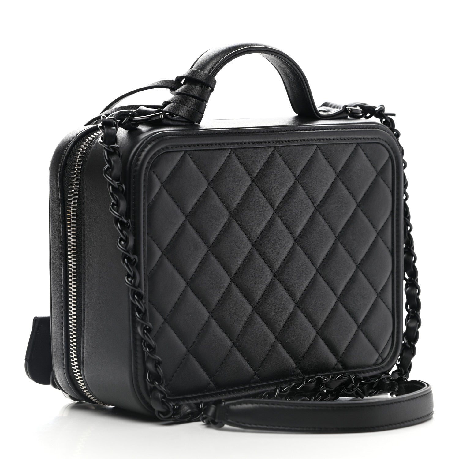 Chanel Lambskin Quilted Medium CC Filigree Vanity Case Black 3 of 11