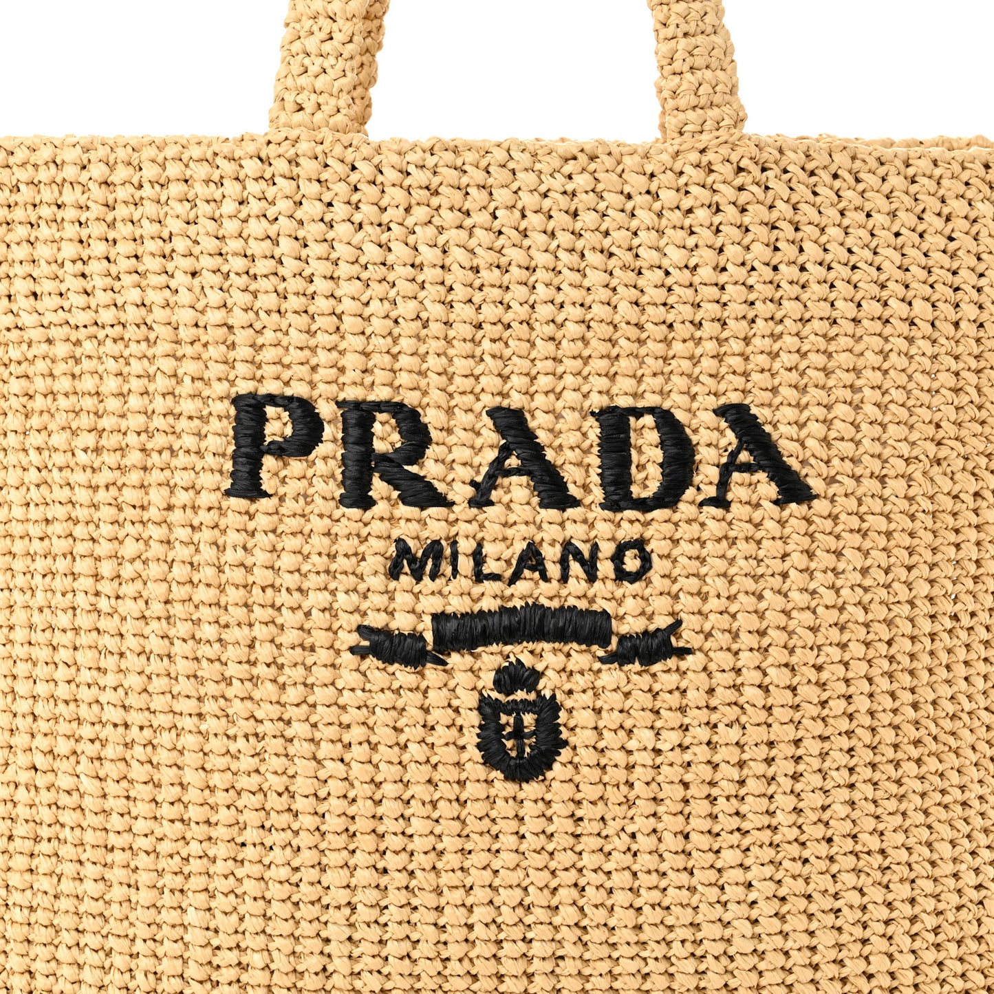 Yarn Raffia Effect Crochet Embroidered Logo Tote Naturale