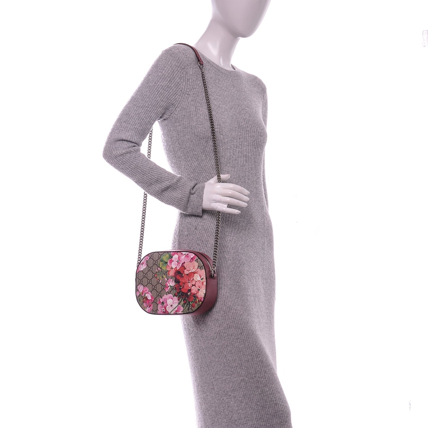 GG Supreme Monogram Blooms Mini Chain Shoulder Bag Beige Multicolor Dry Rose