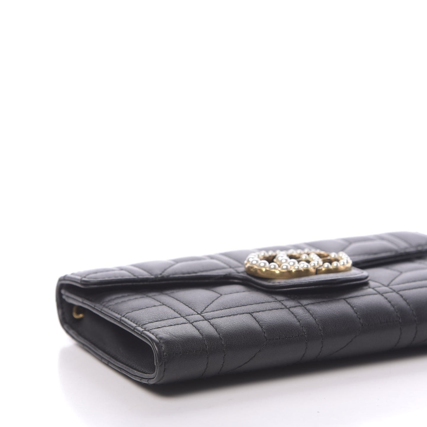 Calfskin Matelasse Mini Pearly GG Marmont Chain Wallet Black