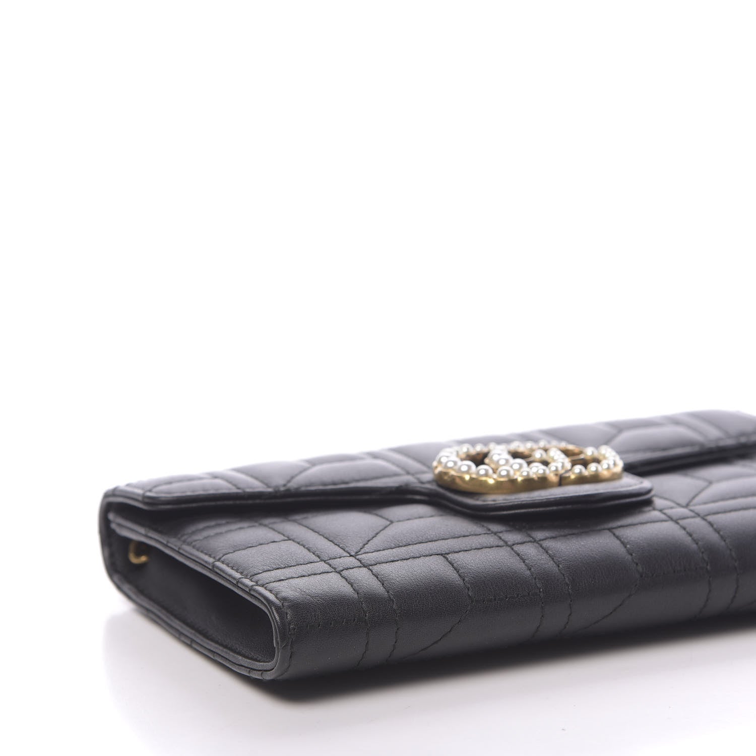 Gucci Calfskin Matelasse Mini Pearly GG Marmont Chain Wallet Black 8 of 11