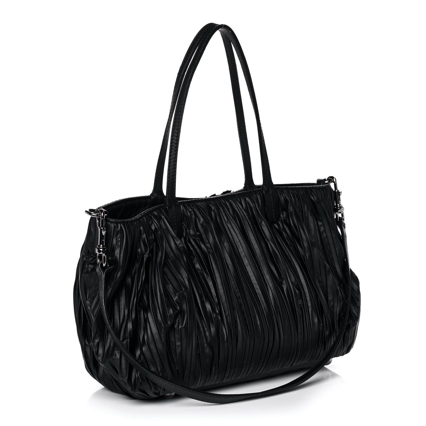 Nappa Pleated Petale Dome Tote Black