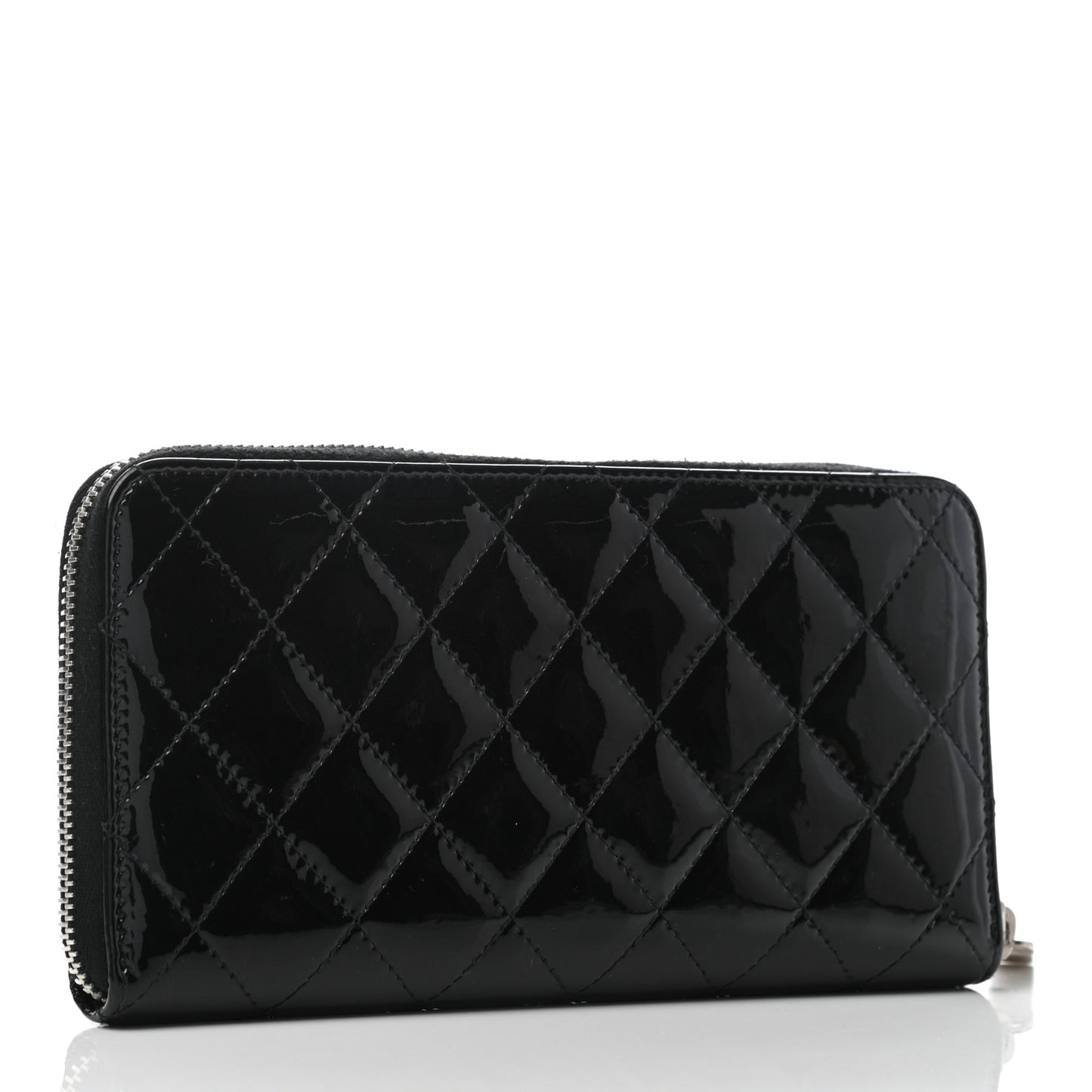 Patent Quilted Brilliant Zip Around Wallet Black