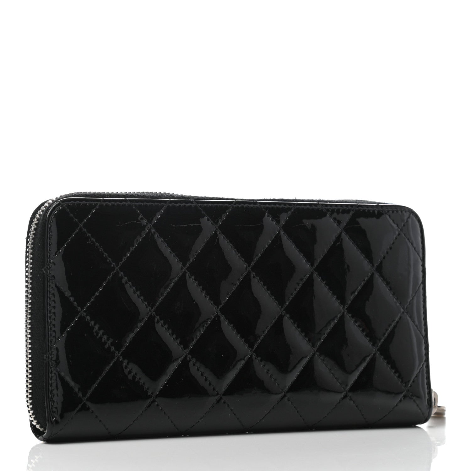 Chanel Patent Quilted Brilliant Zip Around Wallet Black 3 of 8