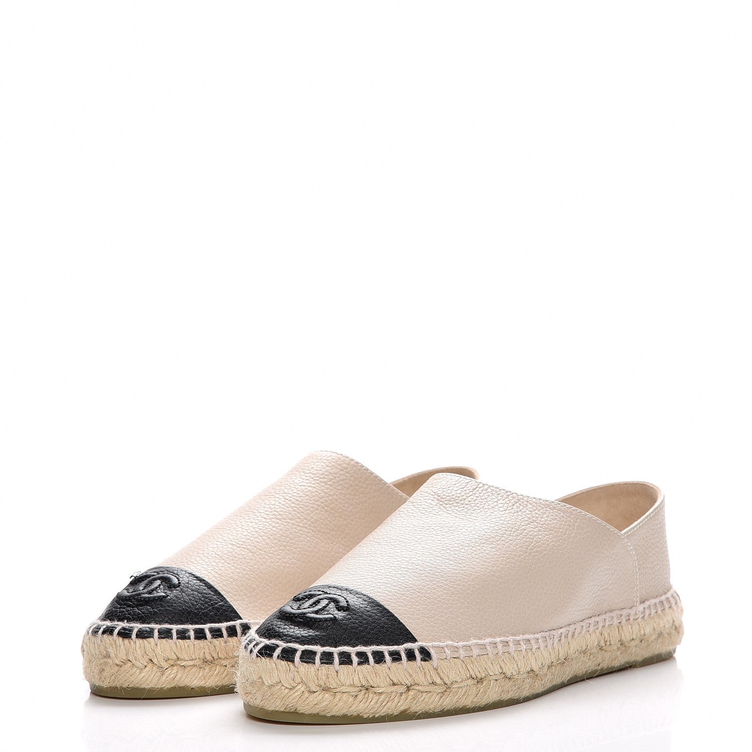 Chanel Grained Calfskin CC Espadrilles 38 Beige Black 3 of 9