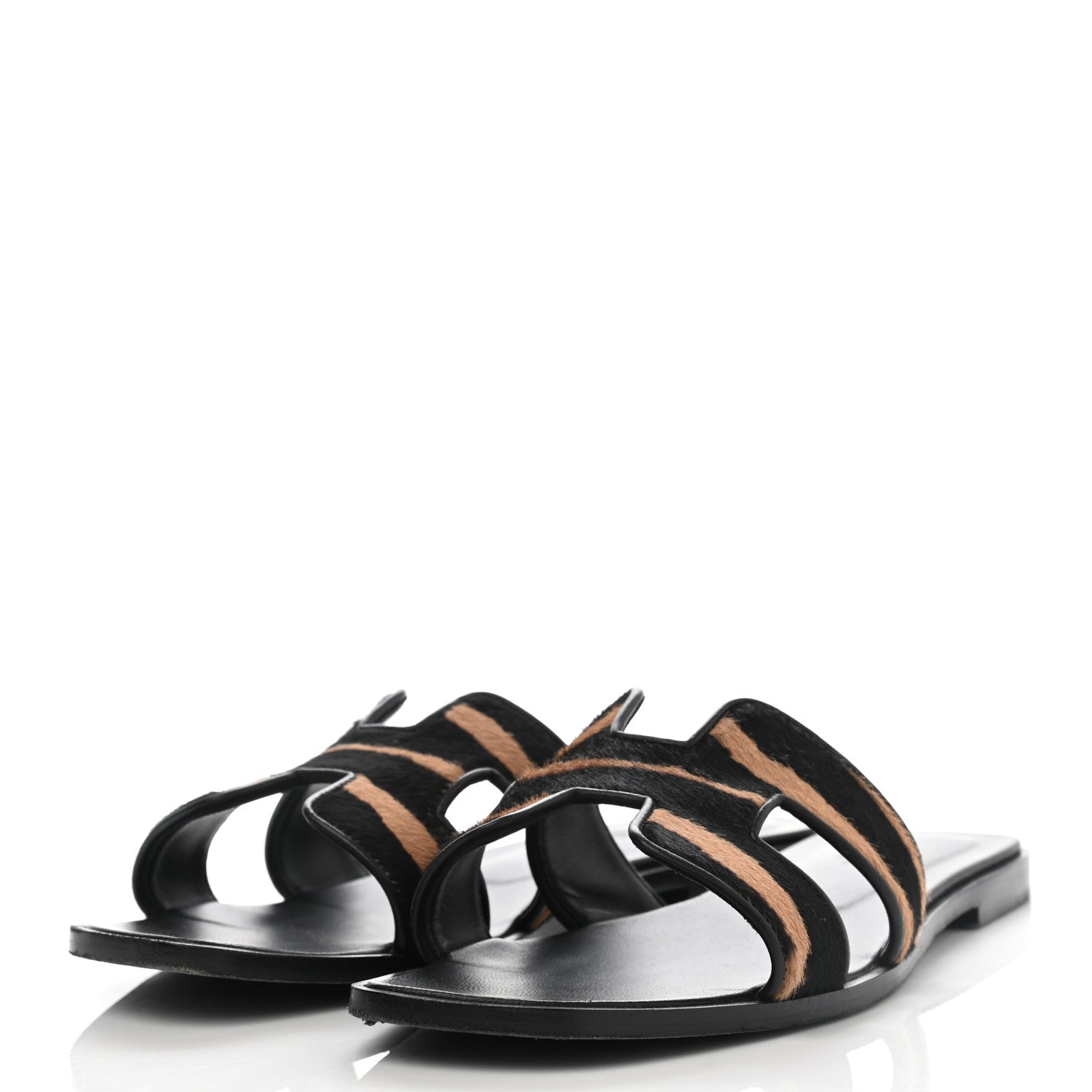 Hermes Horse Hair Zebra Print Oran Sandals 40 Black 3 of 10