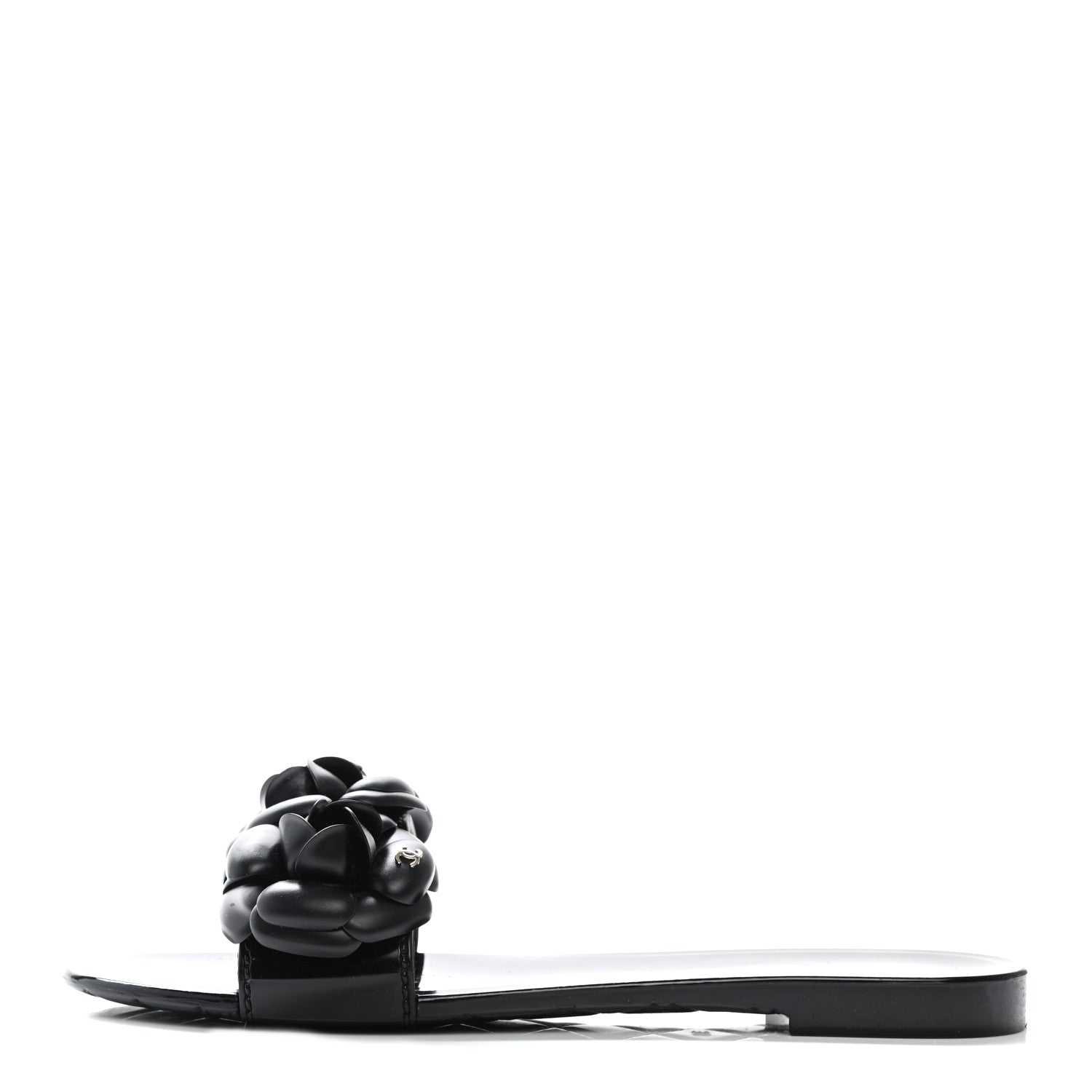Chanel Patent Quilted Camellia Sandal 38 Black 1 of 14