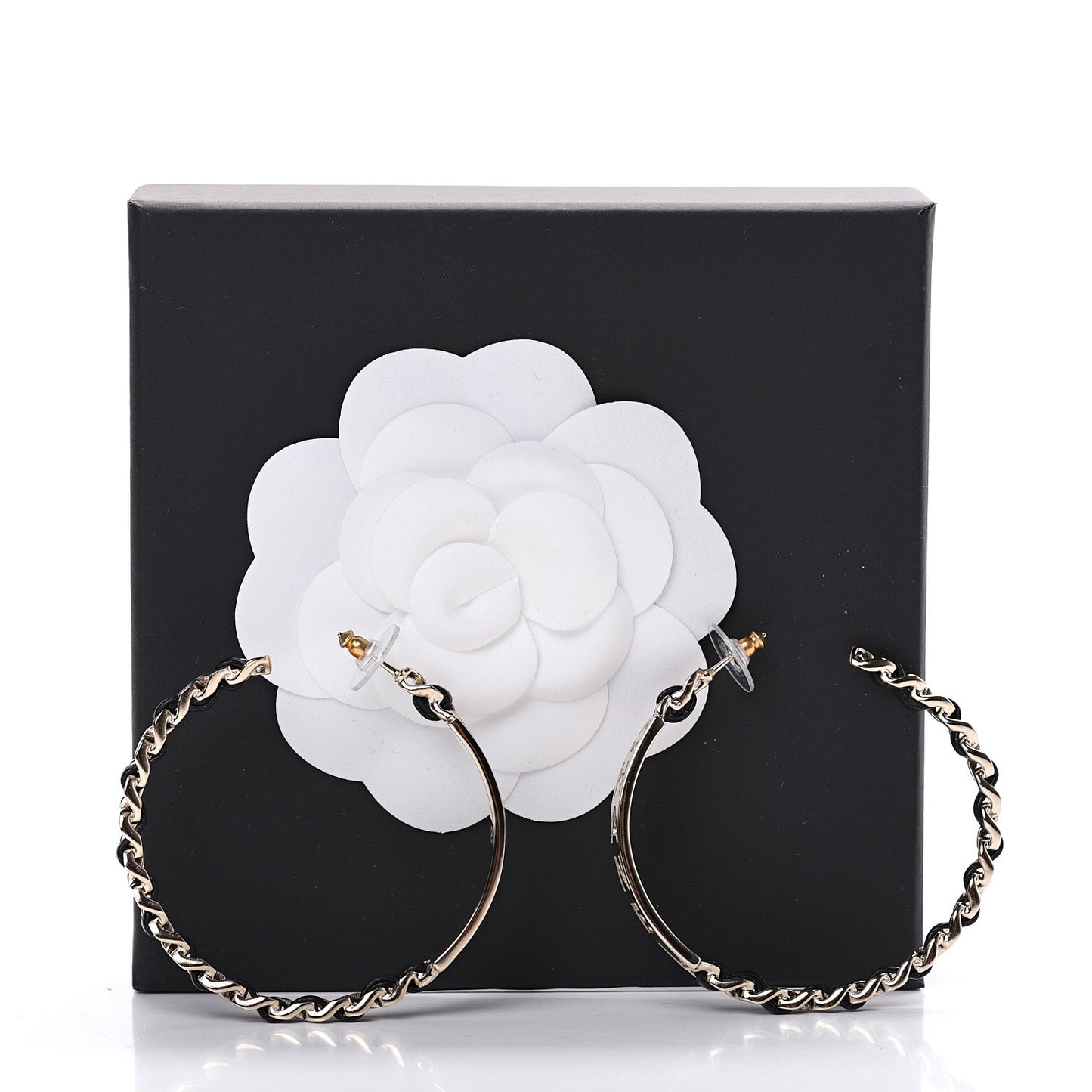 Metal Lambskin Crystal Sergeant Hoop Earrings Gold