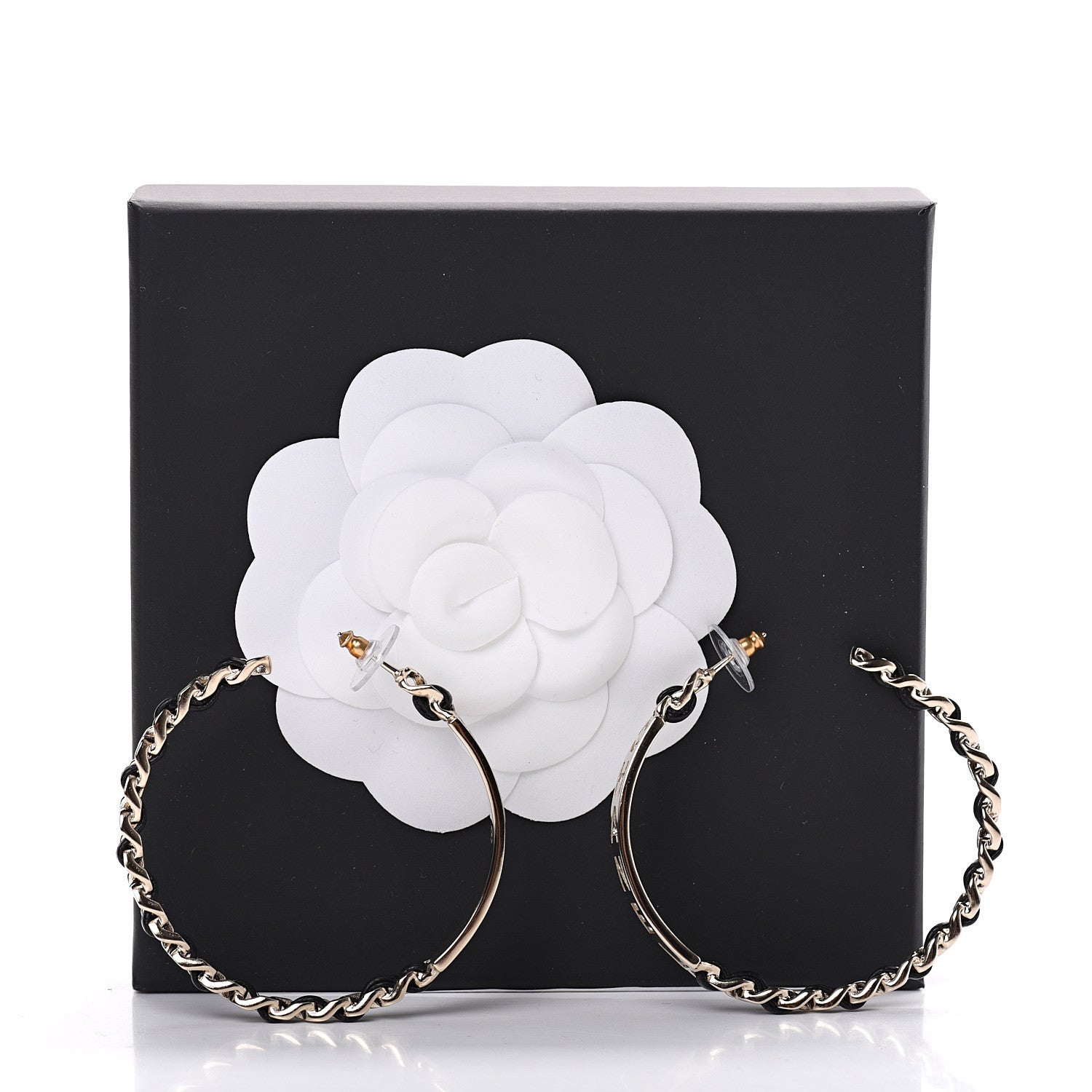 Chanel Metal Lambskin Crystal Sergeant Hoop Earrings Gold 5 of 5