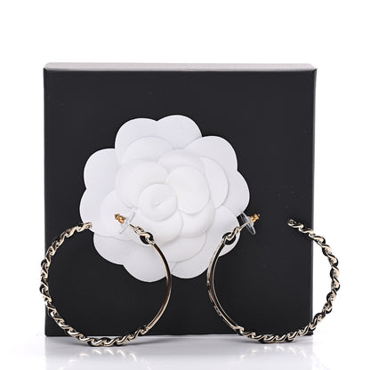 Chanel Metal Lambskin Crystal Sergeant Hoop Earrings Gold 5 of 5