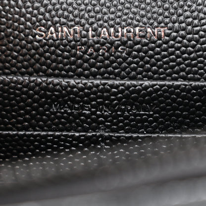 Saint Laurent Grain De Poudre Matelasse Chevron Monogram Monochrome Envelope Chain Wallet Black 6 of 10