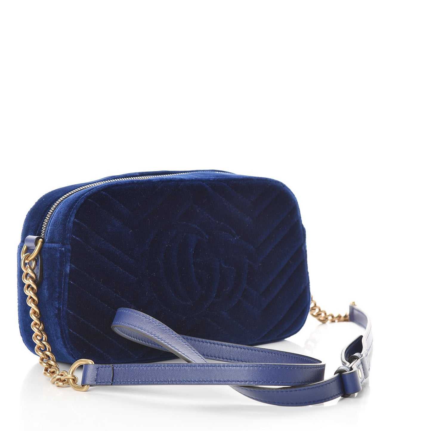 Velvet Matelasse Small GG Marmont Chain Shoulder Bag Cobalt