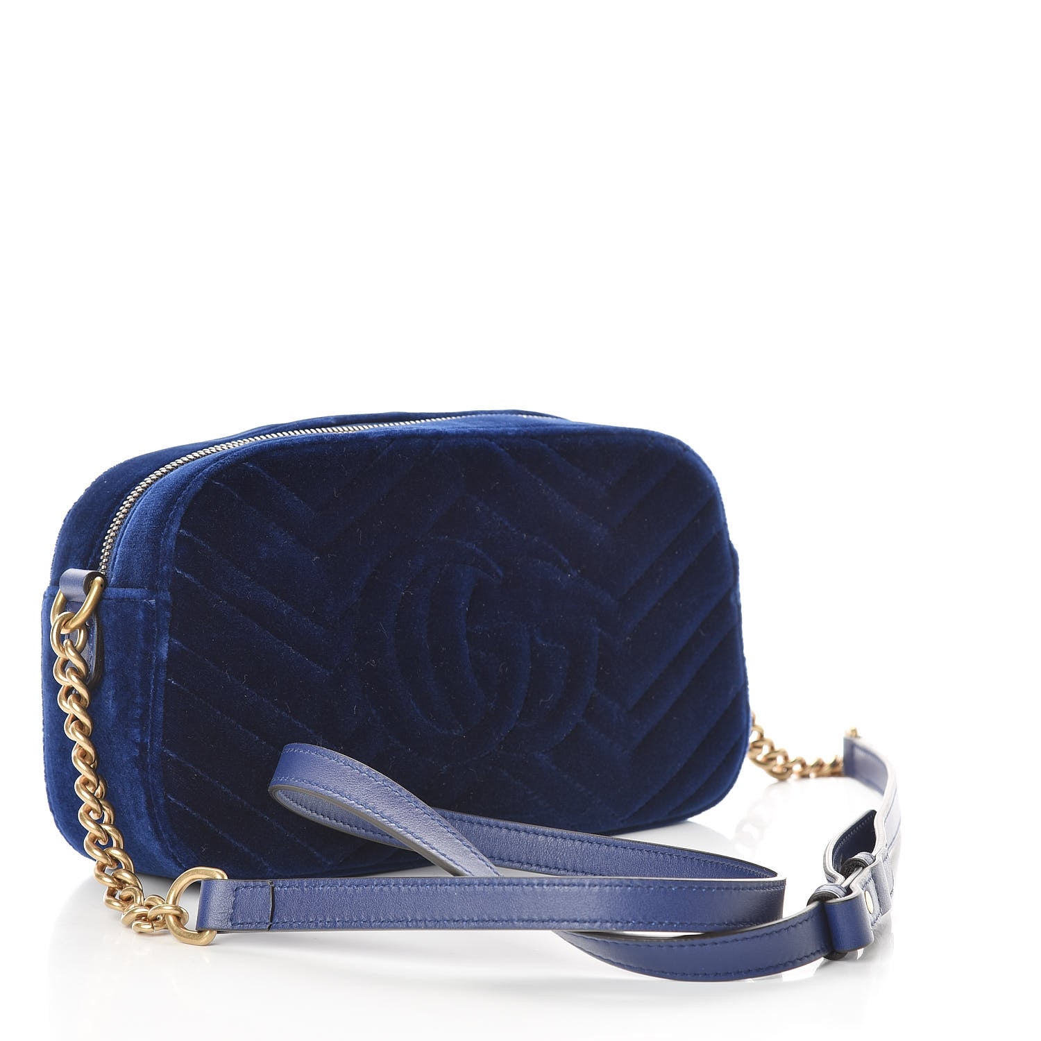 Gucci Velvet Matelasse Small GG Marmont Chain Shoulder Bag Cobalt 3 of 11