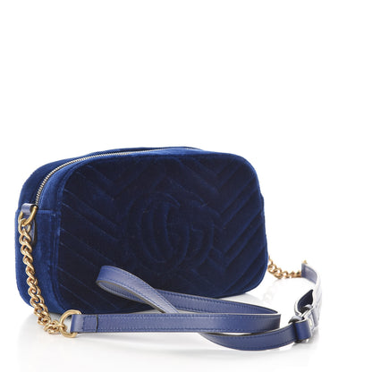 Gucci Velvet Matelasse Small GG Marmont Chain Shoulder Bag Cobalt 3 of 11