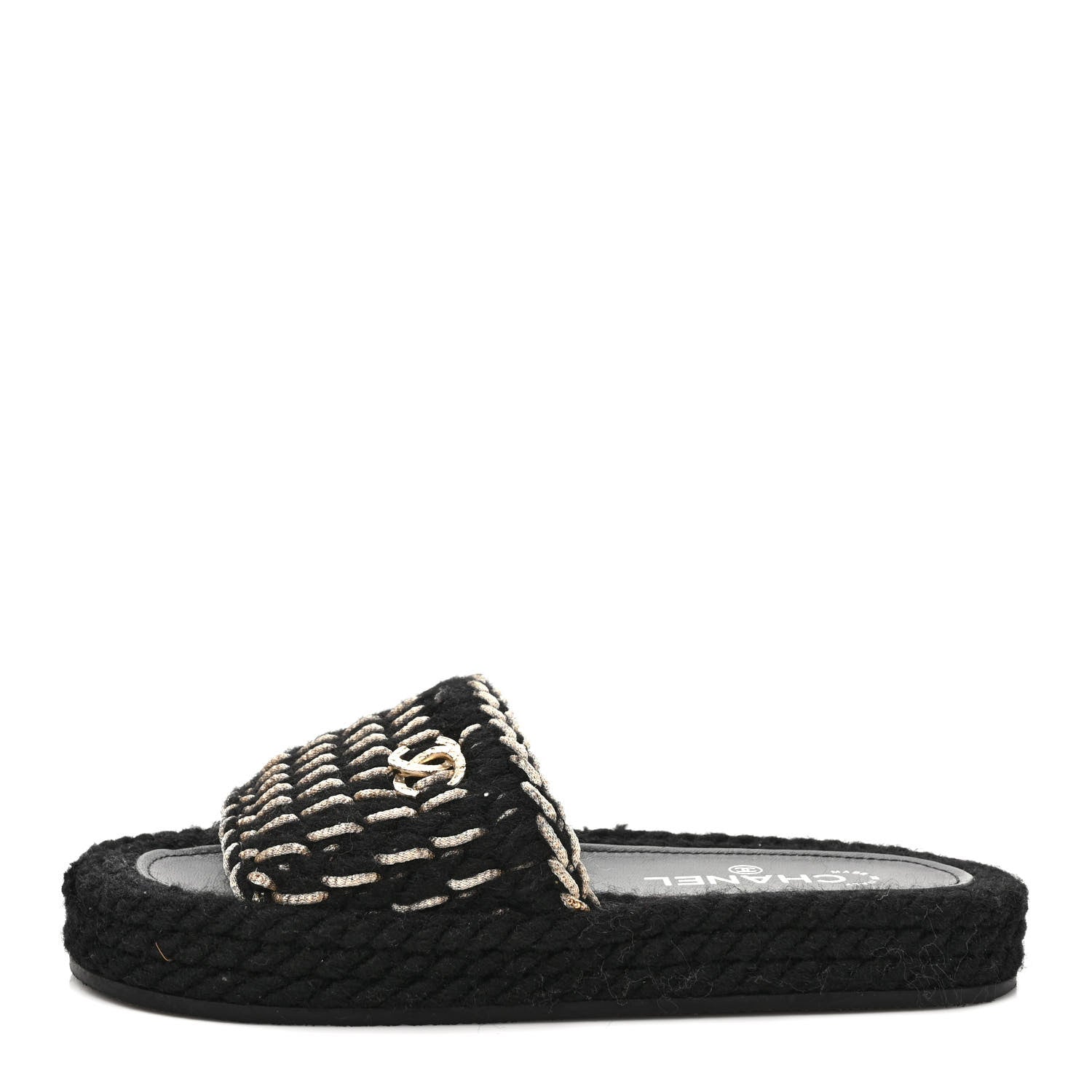 Chanel Braided Knit CC Mules 37 Black Gold 1 of 8