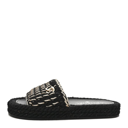 Chanel Braided Knit CC Mules 37 Black Gold 1 of 8