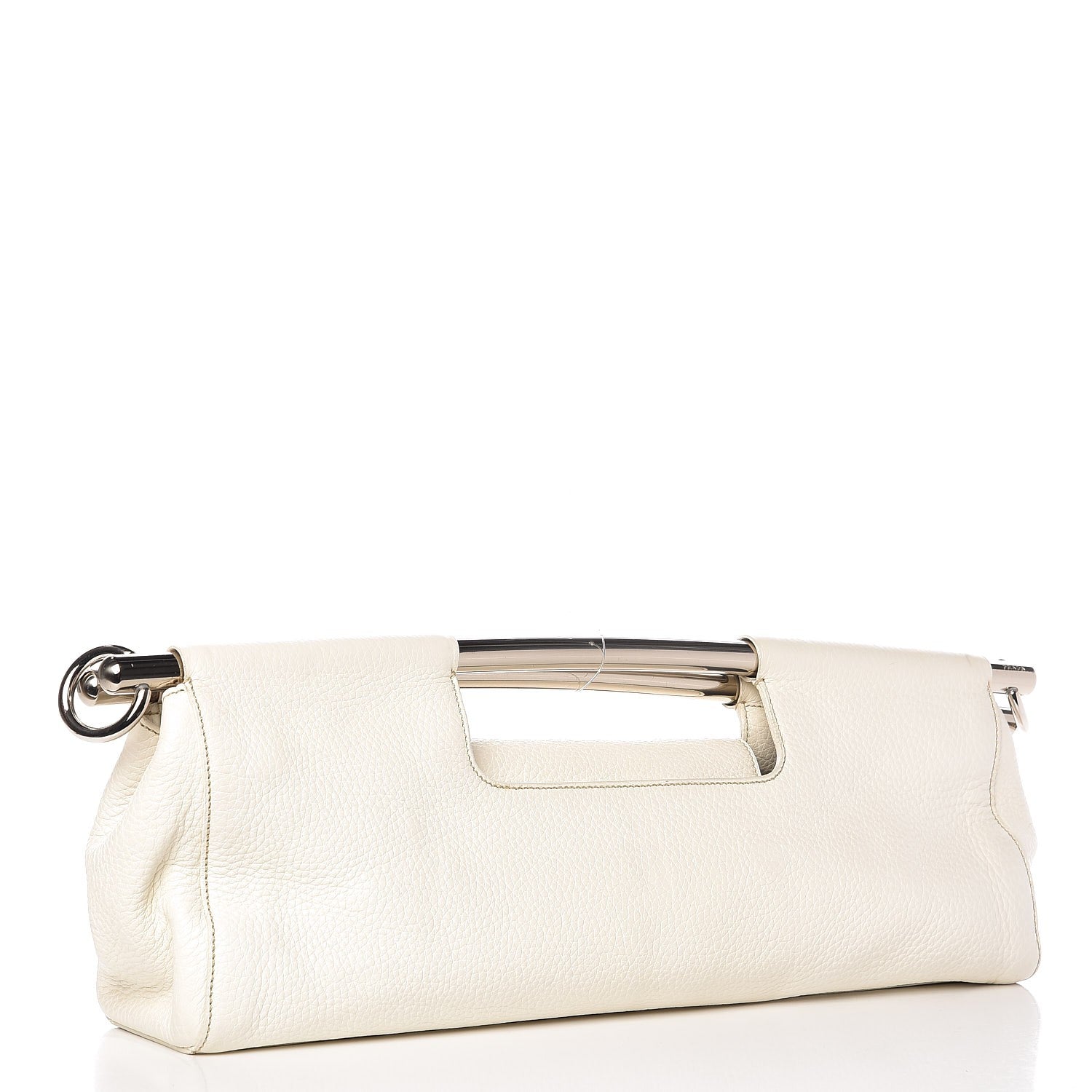 Prada Vitello Daino Metal Bar Handle Clutch Bag White 3 of 9
