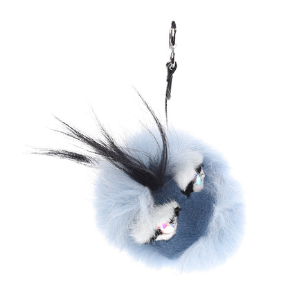 Fendi Fox Mink Rabbit Fur Maddie Monster Bag Bug Charm Light Blue 1 of 4