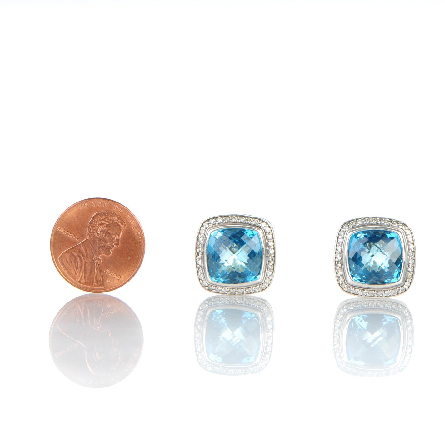 Sterling Silver Diamond Blue Topaz 11mm Albion Earrings