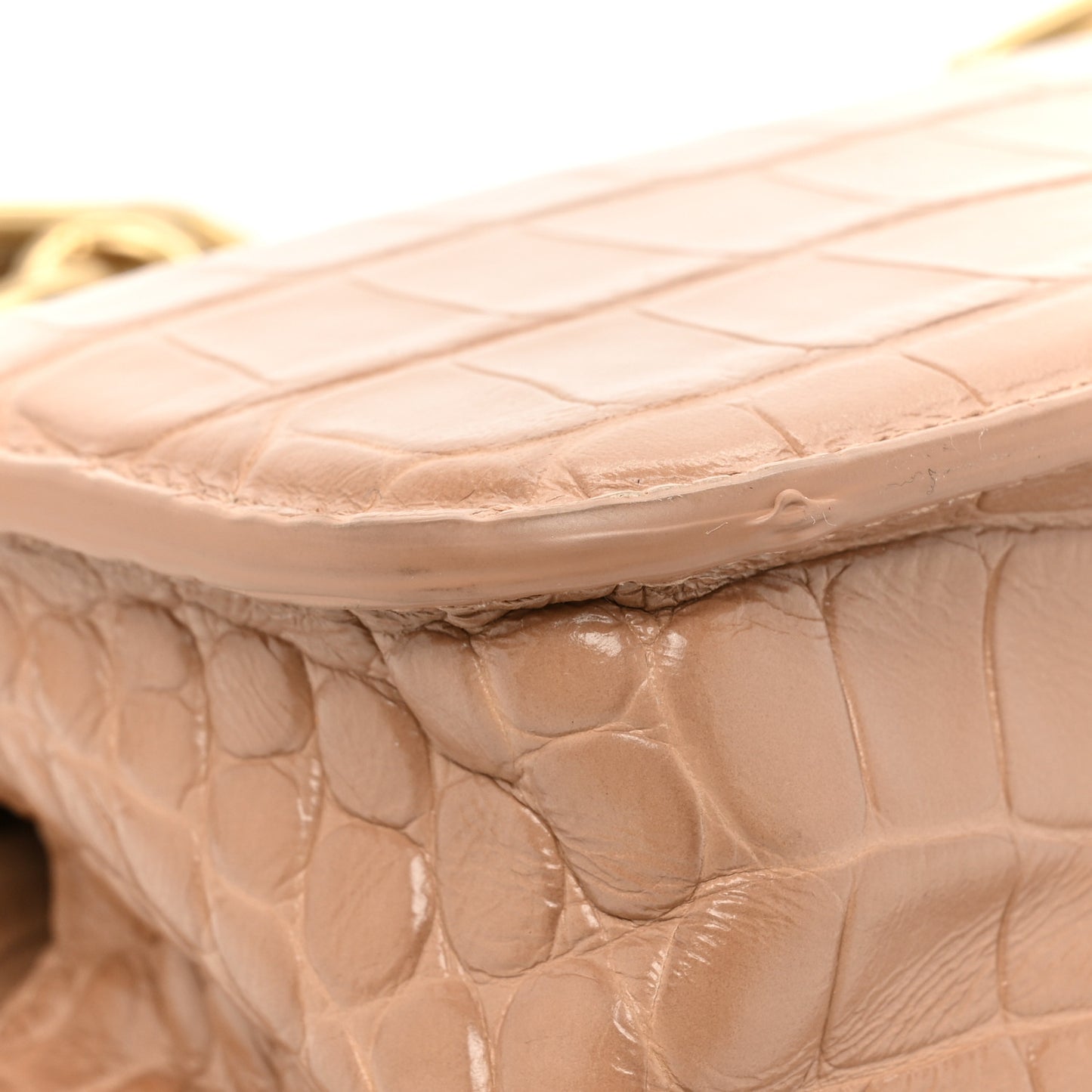 Extra Supple Calfskin Crocodile Embossed Gossip Chain Bag XS Nude Beige